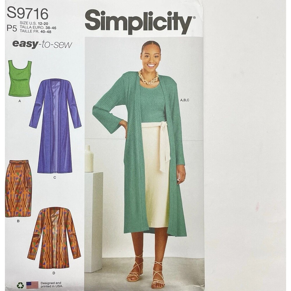 Pattern Misses Sz P5 12-20 Knit Cardigan Top Skirt Simplicity S9716 New/Uncut